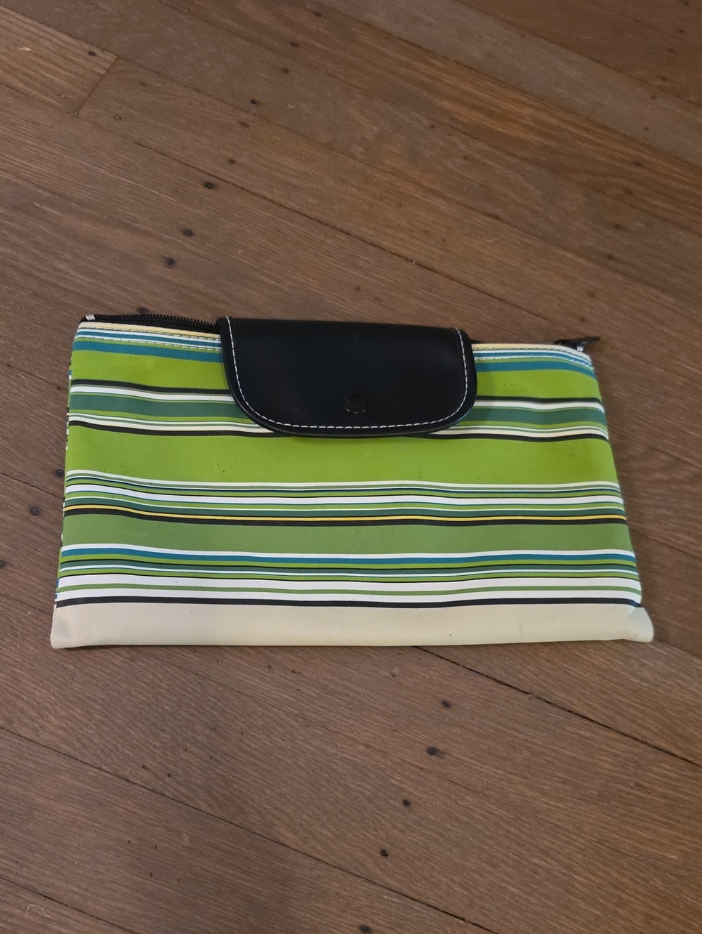 Two's Company Green Striped Pouch with Black Flap